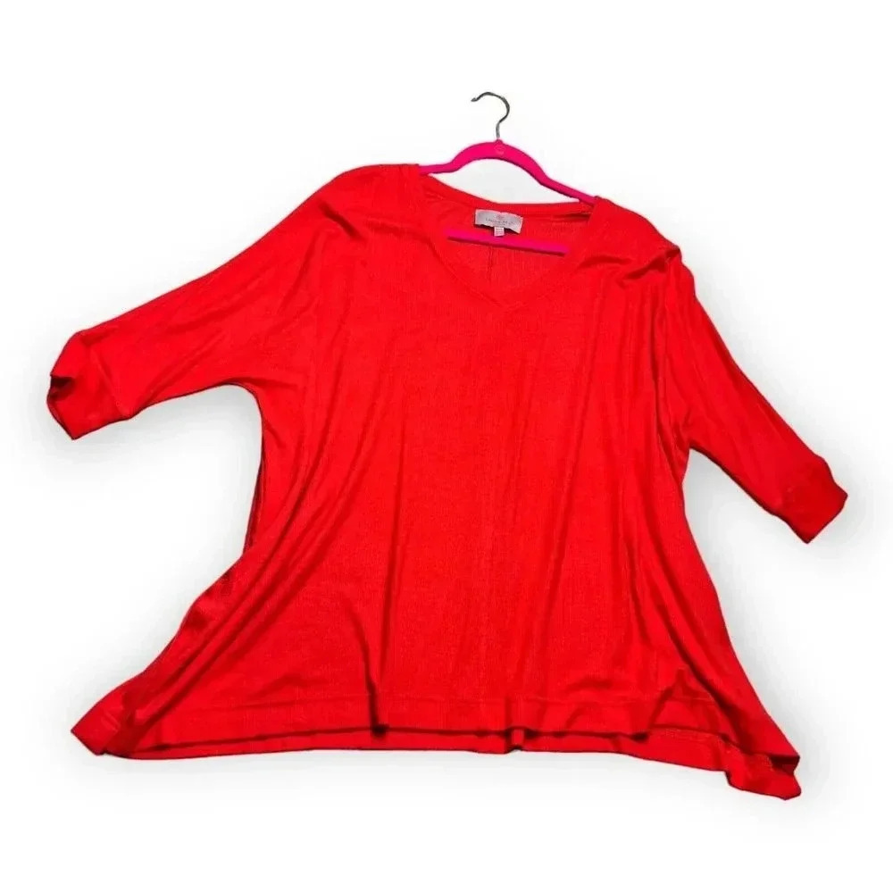 Laurie Felt Womens Neon Orange Oversized Relaxed Modal Tunic Blouse Sz XS/S